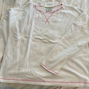 Dudley Stephens White Somerset Sweatshirt - Terry Fleece with Pink Stitching